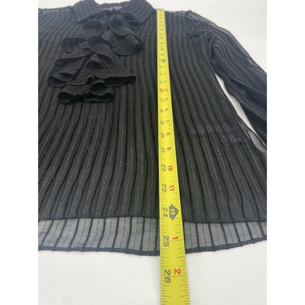Ralph Lauren Collection Silk Sheer Ruffle Long Sleeve Blouse Collared Black Top - Picture 9 of 12